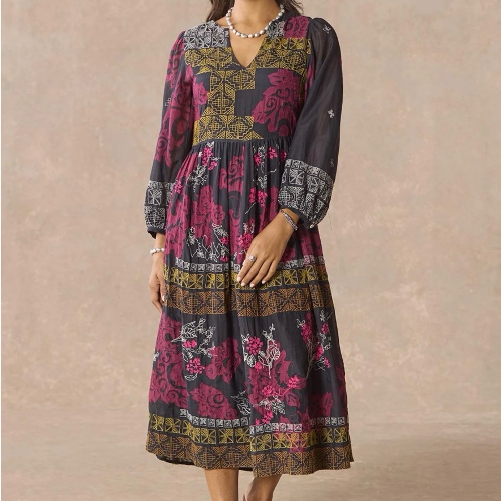 Sundance Pink and Purple Tiered Sundress with Bishop Sleeves